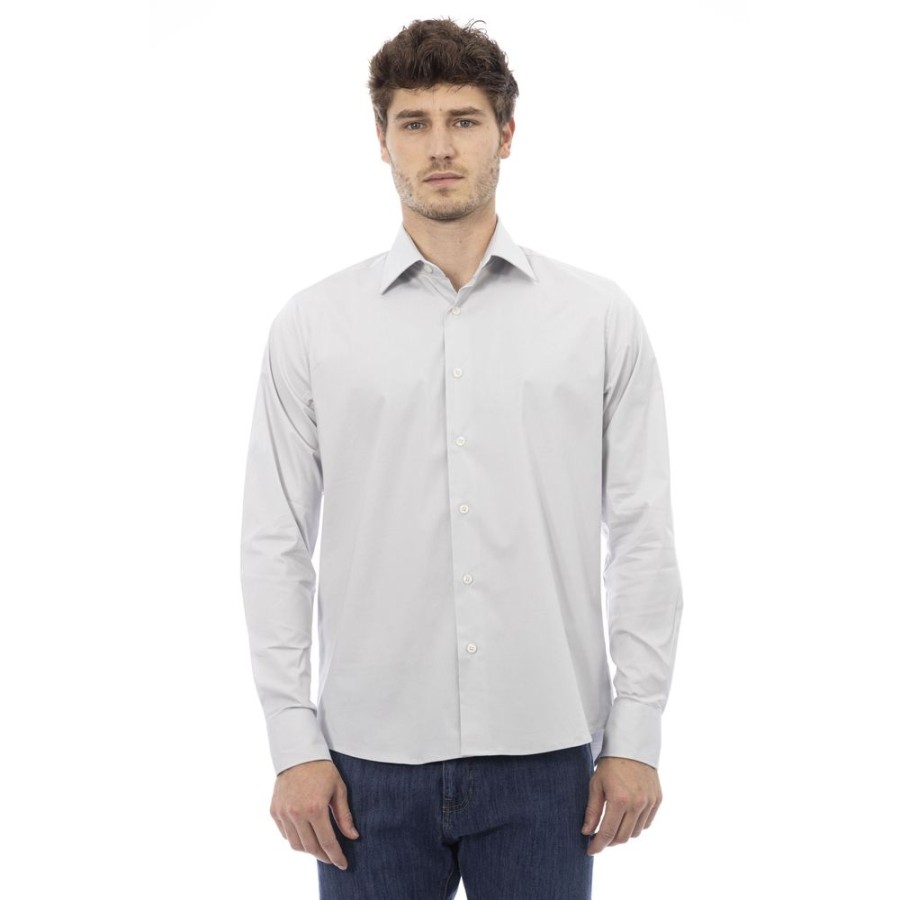 Men Baldinini Trend Men'S Shirts | Baldinini Trend Baldinini Trend Italian Collar Shirt - Sleek Gray