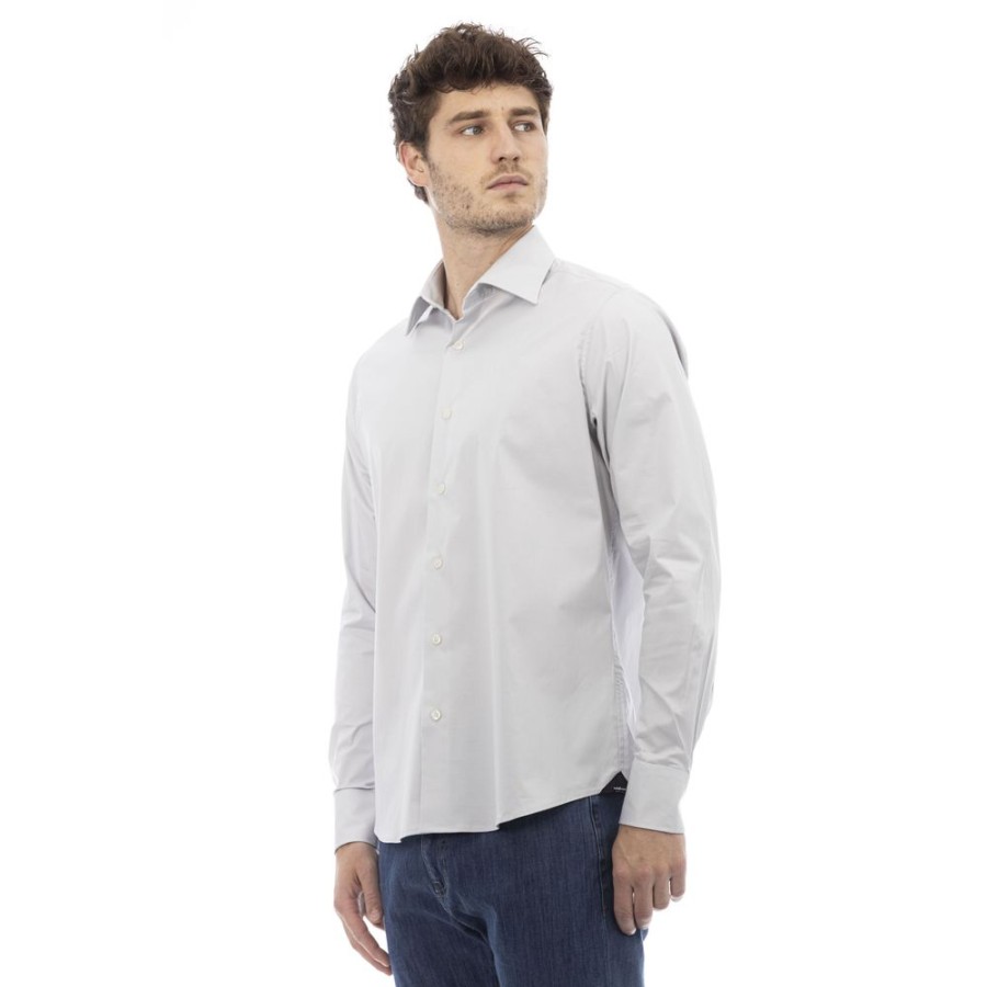 Men Baldinini Trend Men'S Shirts | Baldinini Trend Baldinini Trend Italian Collar Shirt - Sleek Gray