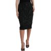 Women Dolce & Gabbana Women'S Skirts | Dolce & Gabbana Black Crystal Handmade Knee Pencil Skirt