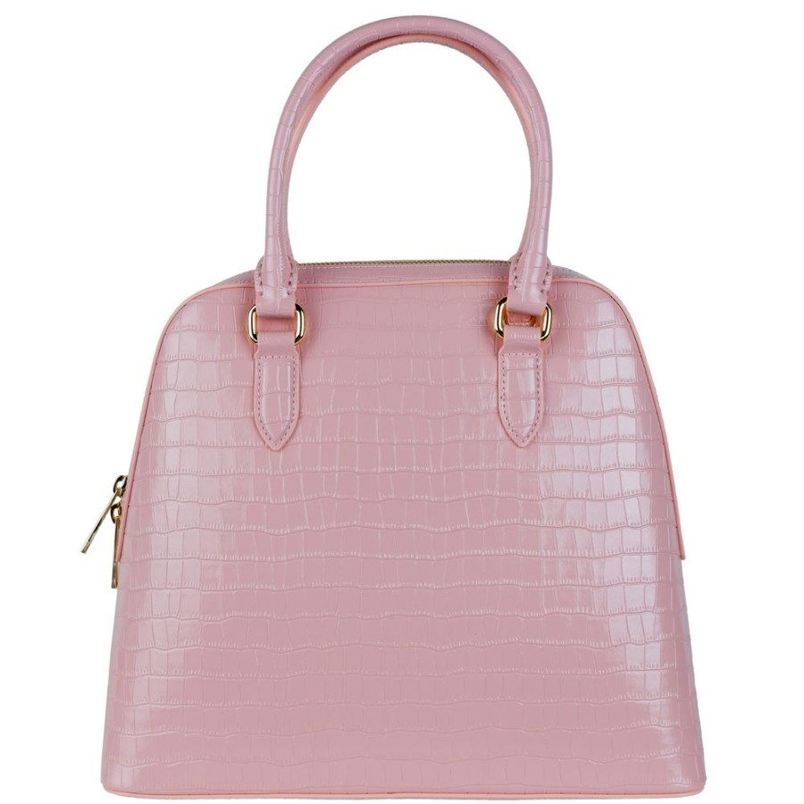 Women Baldinini Trend Women'S Handbags | Baldinini Trend Pink Python-Print Calfskin Handbag