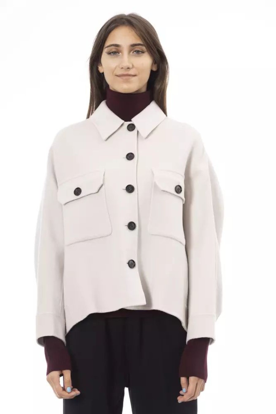 Women Alpha Studio Women'S Suits & Blazers | Alpha Studio White Wool Blazer Jacket