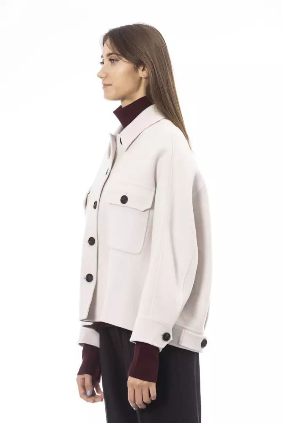 Women Alpha Studio Women'S Suits & Blazers | Alpha Studio White Wool Blazer Jacket