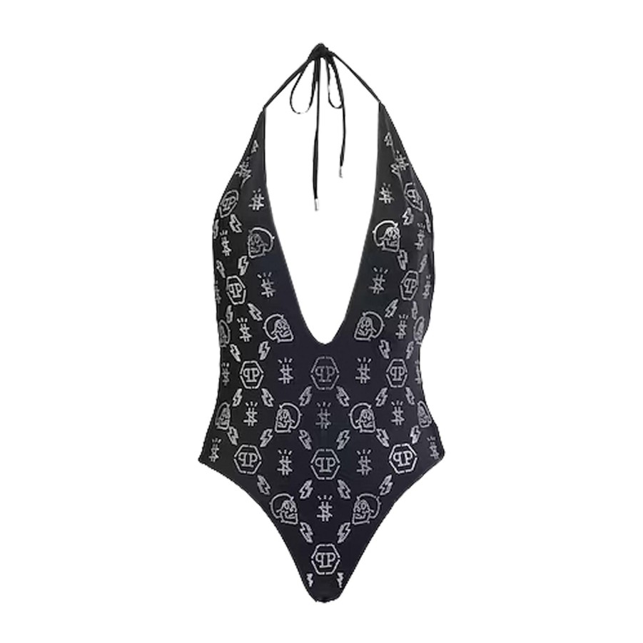 Women Philipp Plein Women'S Swimwear | Philipp Plein Crystal One Piece Swimsuit In Black