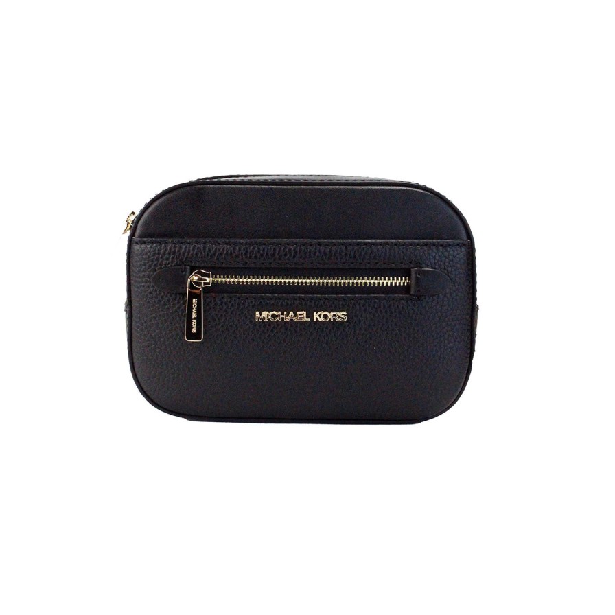 Women Michael Kors Women Belt Bags | Michael Kors Jet Set Small Black Pebbled Leather East West Zip Belt Ba