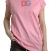 Women Dolce & Gabbana Women'S Tops & T-Shirts | Dolce & Gabbana Pink Cotton Dg Logo Crew Neck Tank T-Shirt