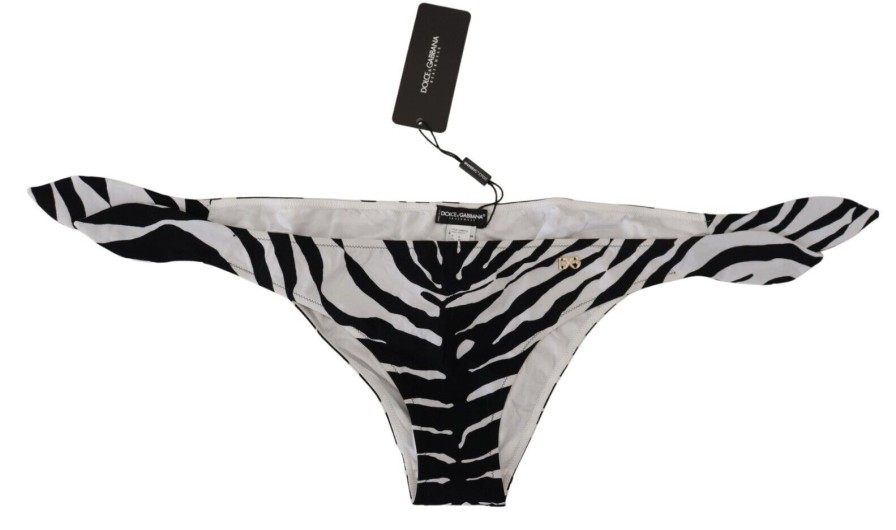 Women Dolce & Gabbana Women'S Swimwear | Dolce & Gabbana White Swimwear Zebra Side Tie Bottom Swimsuit