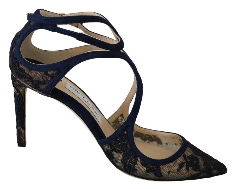 Women Jimmy Choo Women'S Pumps | Jimmy Choo Navy Blue Lancer 85 Sandals Pumps