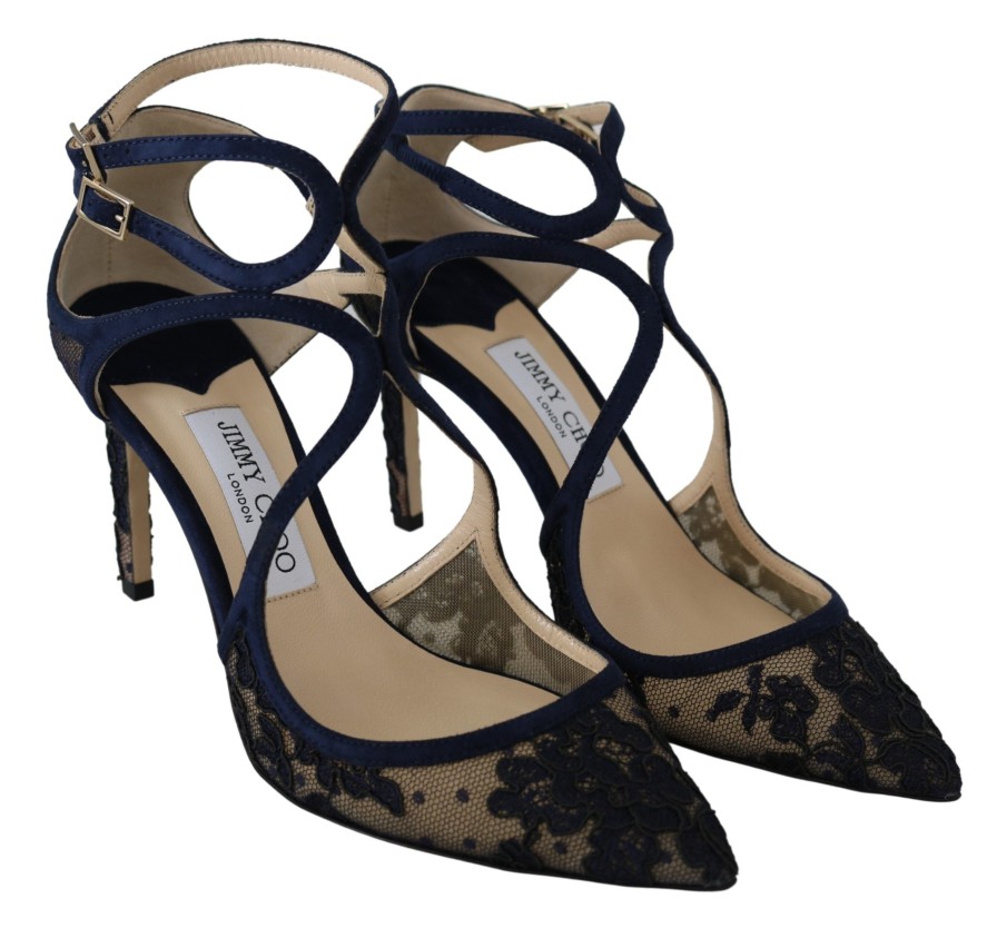 Women Jimmy Choo Women'S Pumps | Jimmy Choo Navy Blue Lancer 85 Sandals Pumps