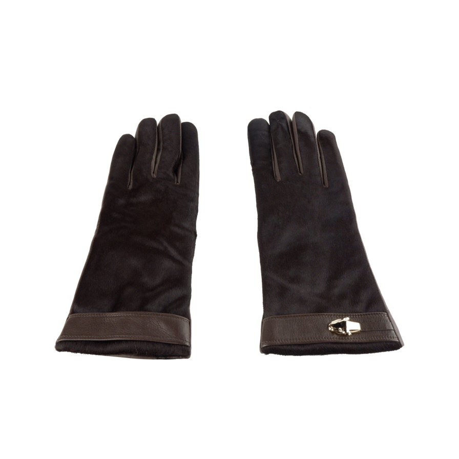 Women Cavalli Class Women'S Gloves | Cavalli Class Elegant Dark Brown Leather Gloves