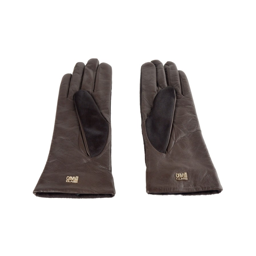 Women Cavalli Class Women'S Gloves | Cavalli Class Elegant Dark Brown Leather Gloves