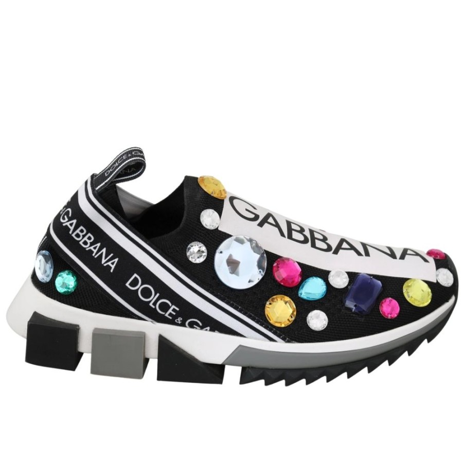 Women Dolce & Gabbana Women'S Sneakers | Dolce & Gabbana Chic Jewel Embellished Stretch Sneakers