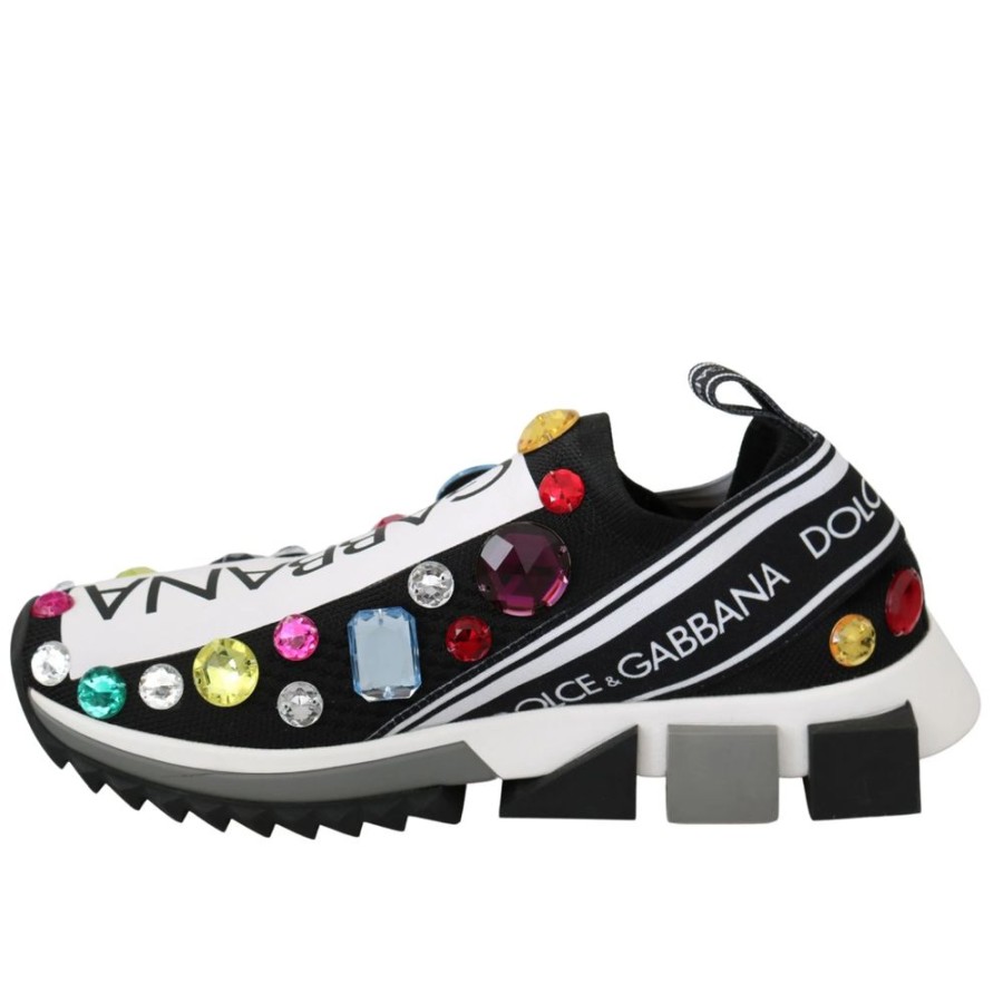 Women Dolce & Gabbana Women'S Sneakers | Dolce & Gabbana Chic Jewel Embellished Stretch Sneakers