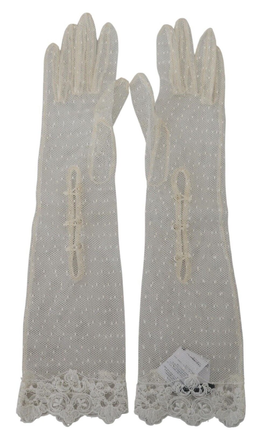 Women Dolce & Gabbana Women'S Gloves | Dolce & Gabbana White Lace Elbow Length Mitten Cotton Gloves