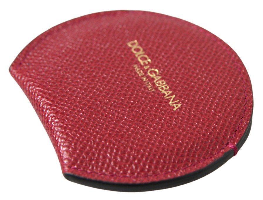 Women Dolce & Gabbana Women'S Others Accessories | Dolce & Gabbana Red Calfskin Leather Round Hand Mirror Holder