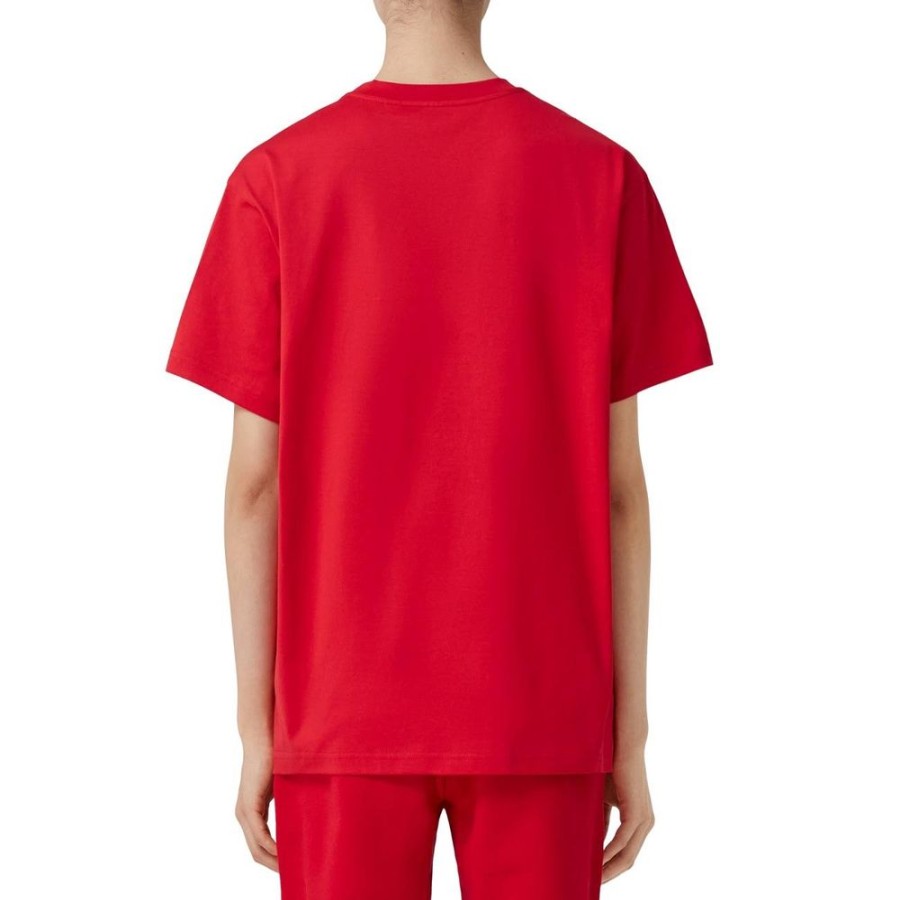 Men Burberry Men'S T-Shirts | Burberry Classic Red Cotton Tee With Contrasting Print