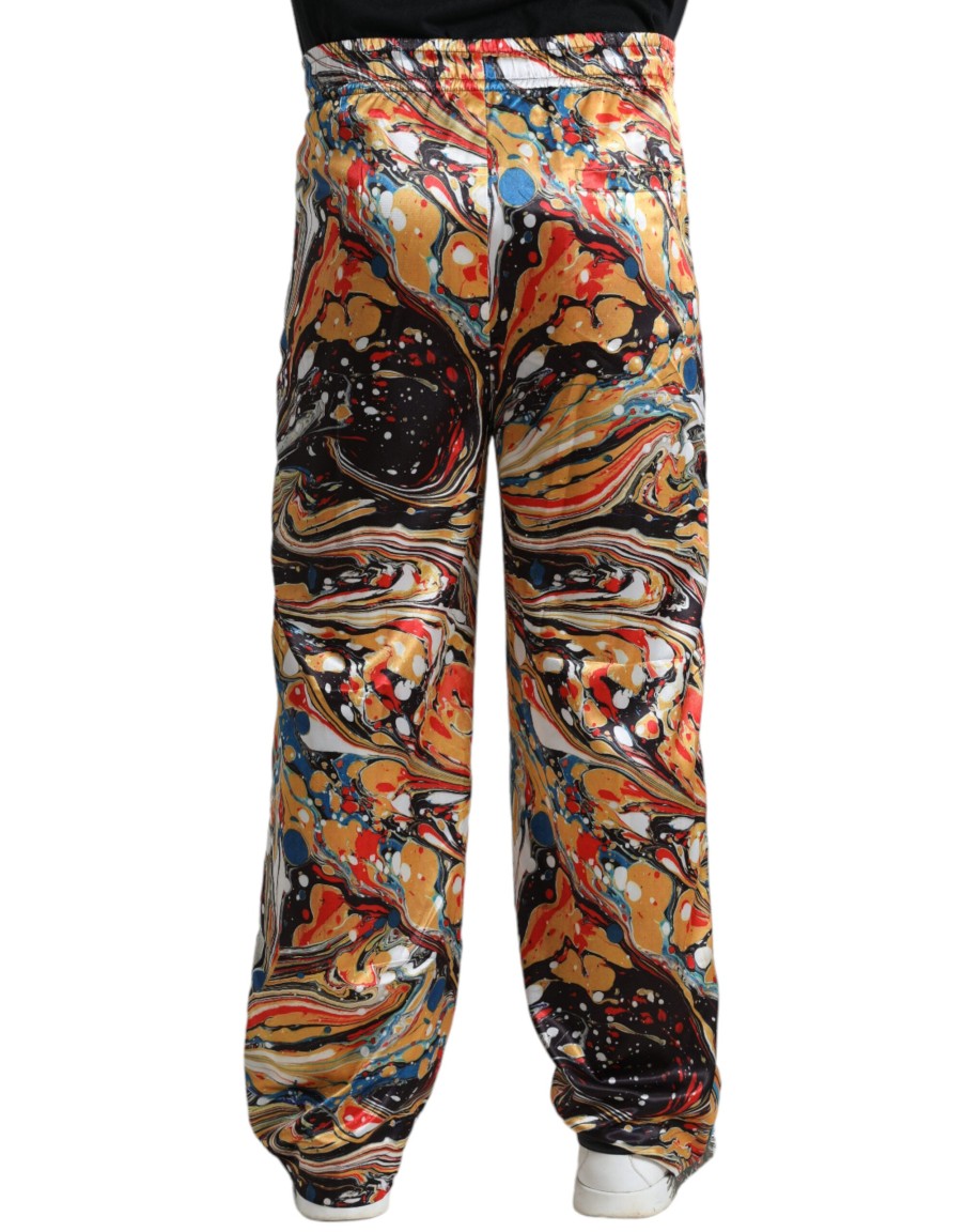 Men Dolce & Gabbana Men'S Jeans & Pants | Dolce & Gabbana Multicolor Marble Print Satin Pants