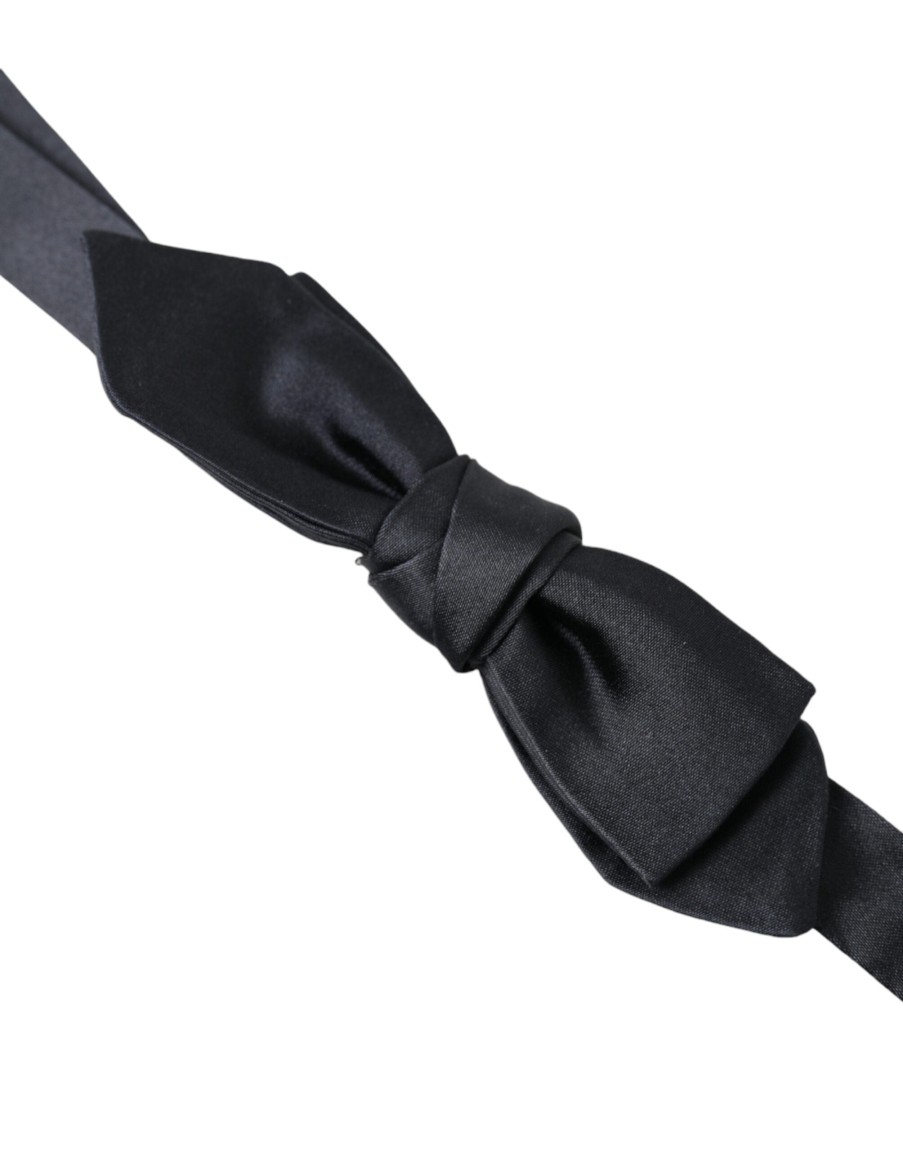 Men Dolce & Gabbana Men'S Ties & Bowties | Dolce & Gabbana Dark Blue Silk Satin Adjustable Neck Men Papillon Bow