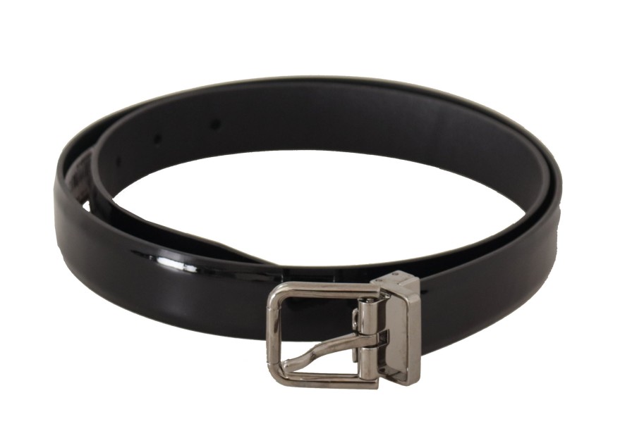 Men Dolce & Gabbana Men'S Belts | Dolce & Gabbana Black Calf Leather Silver Tone Metal Buckle Belt