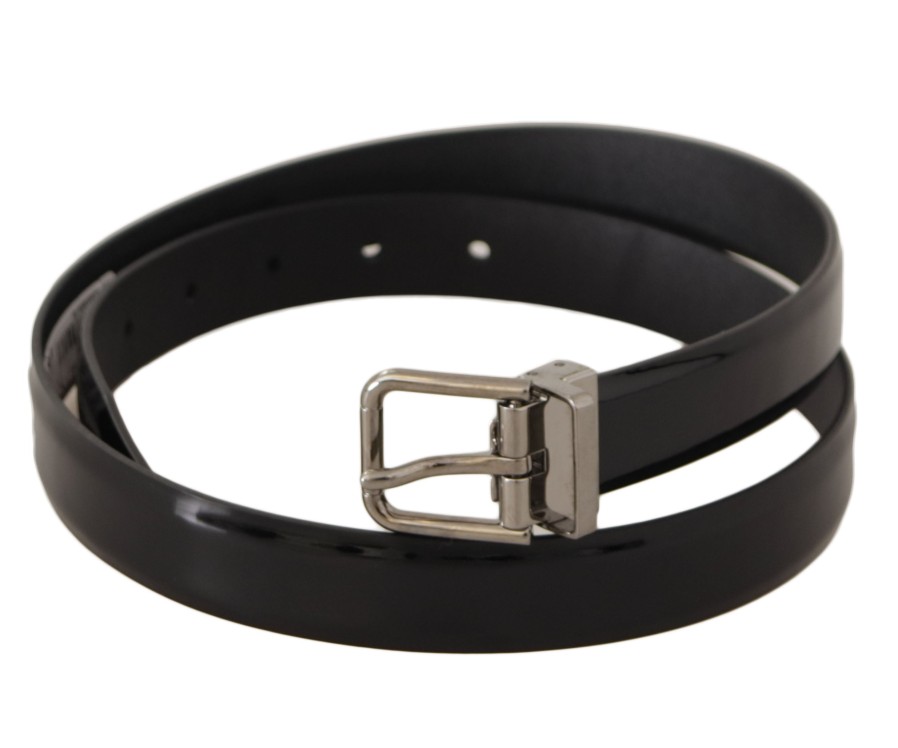 Men Dolce & Gabbana Men'S Belts | Dolce & Gabbana Black Calf Leather Silver Tone Metal Buckle Belt