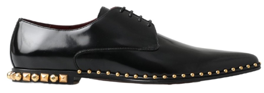 Men Dolce & Gabbana Men'S Formal | Dolce & Gabbana Black Derby Gold Studded Leather Shoes