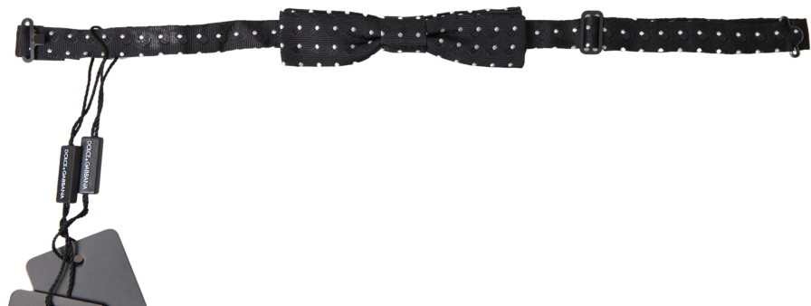 Men Dolce & Gabbana Men'S Ties & Bowties | Dolce & Gabbana Black Polka Dot Silk Adjustable Men Neck Papillon Bow