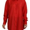 Women Dolce & Gabbana Women'S Shirts | Dolce & Gabbana Red Silk Collared Long Sleeves Dress Shirt Top