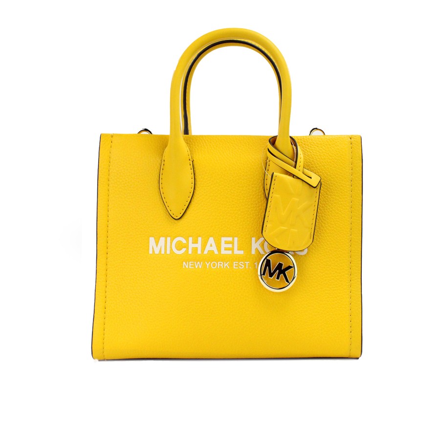 Women Michael Kors Women'S Tote Bags | Michael Kors Mirella Small Jasmine Yellow Leather Top Zip Shopper Tote