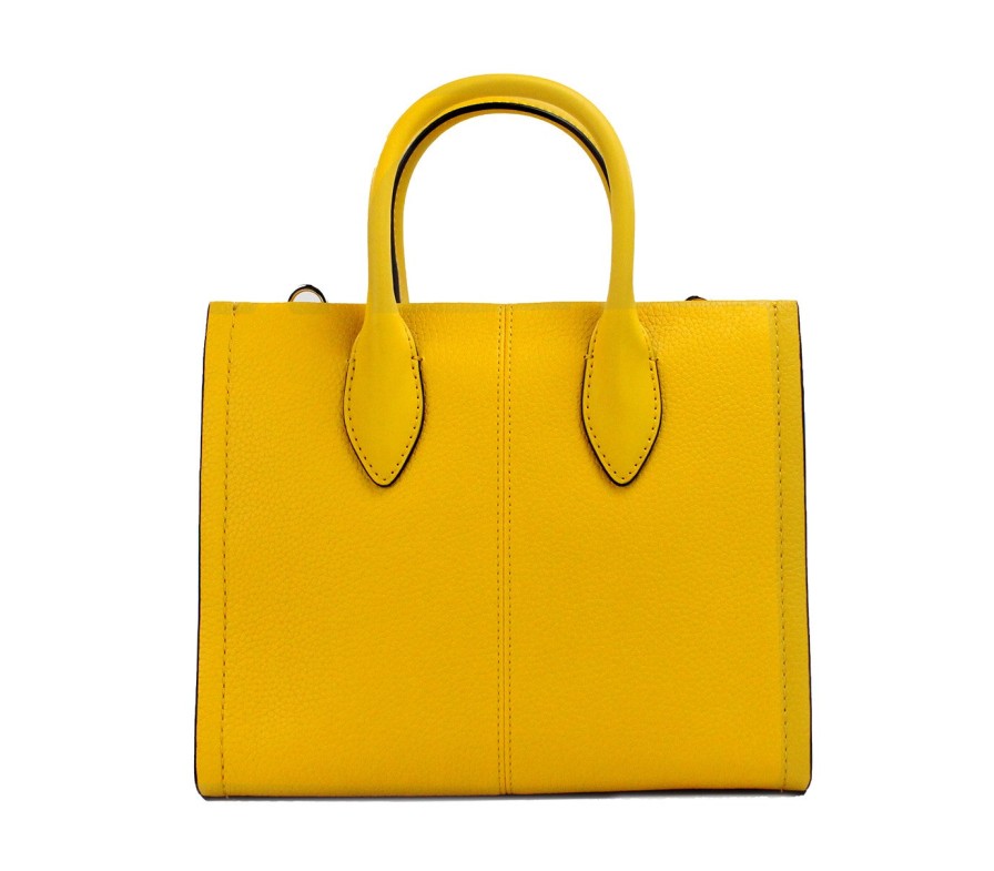 Women Michael Kors Women'S Tote Bags | Michael Kors Mirella Small Jasmine Yellow Leather Top Zip Shopper Tote