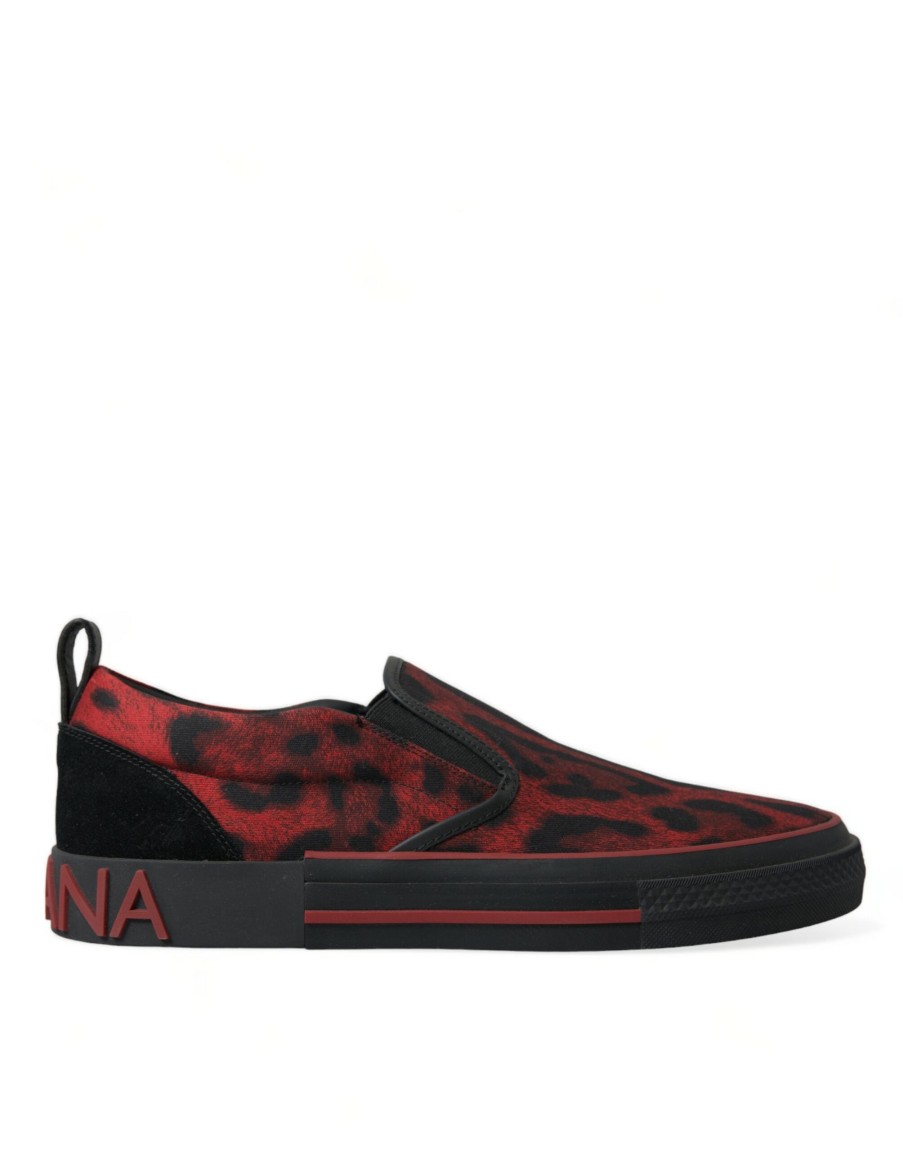 Men Dolce & Gabbana Men'S Sneakers | Dolce & Gabbana Red Black Leopard Loafers Men Sneakers Shoes