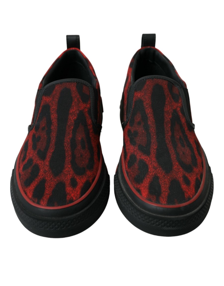 Men Dolce & Gabbana Men'S Sneakers | Dolce & Gabbana Red Black Leopard Loafers Men Sneakers Shoes