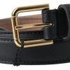 Men Dolce & Gabbana Men'S Belts | Dolce & Gabbana Black Leather Gold Tone Metal Buckle Belt