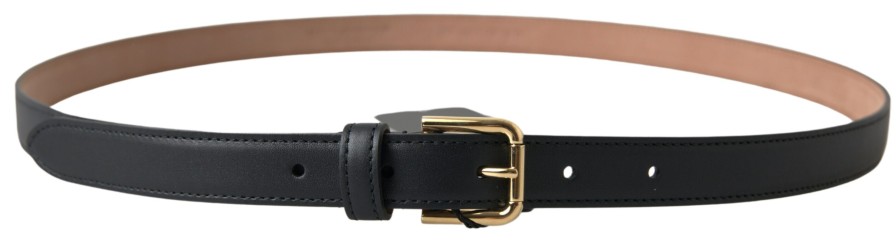 Men Dolce & Gabbana Men'S Belts | Dolce & Gabbana Black Leather Gold Tone Metal Buckle Belt