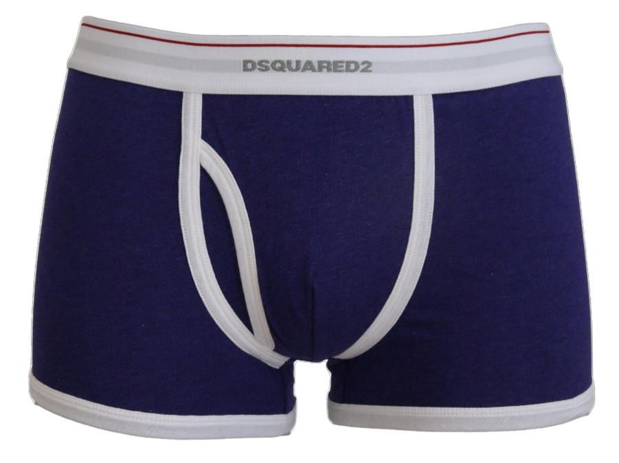 Men Dsquared² Men'S Underwear | Dsquared Blue White Logo Cotton Stretch Men Trunk Underwear