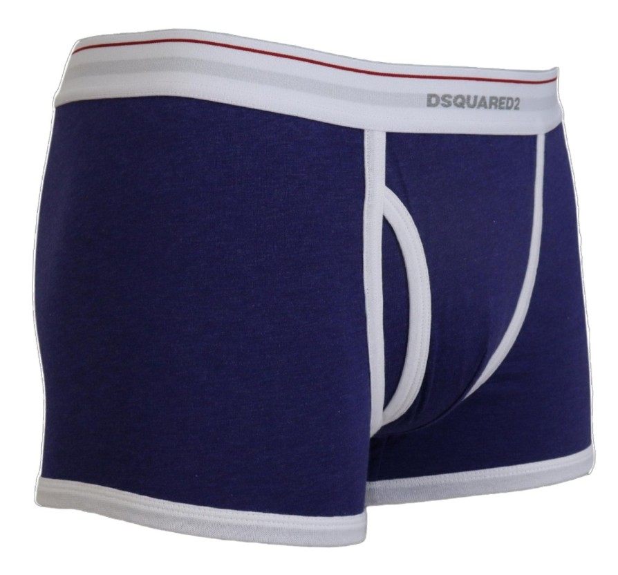 Men Dsquared² Men'S Underwear | Dsquared Blue White Logo Cotton Stretch Men Trunk Underwear