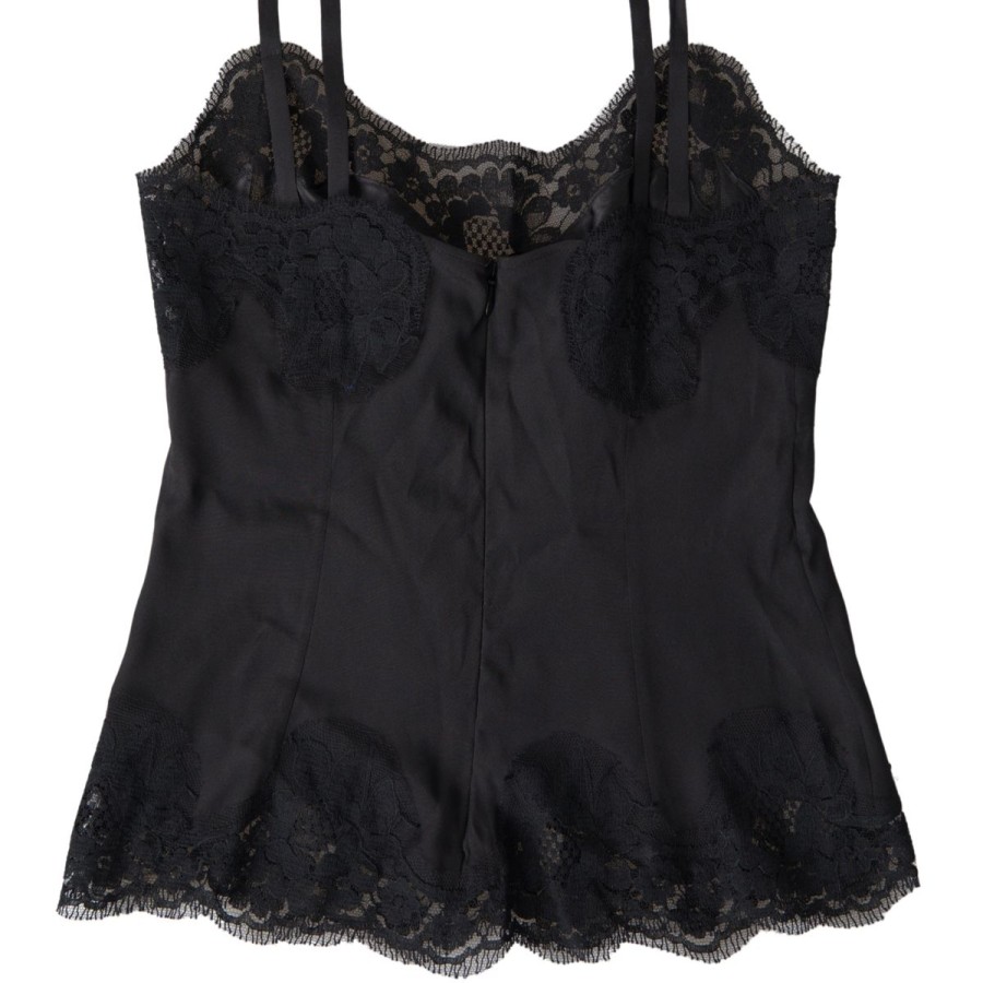 Women Dolce & Gabbana Women'S Underwear | Dolce & Gabbana Black Lace Silk Sleepwear Camisole Underwear