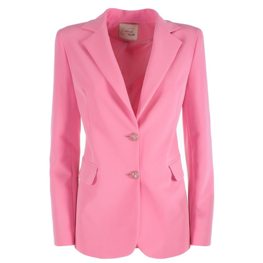 Women Yes Zee Women'S Suits & Blazers | Yes Zee Pink Nylon Classic Jacket With Button Closure