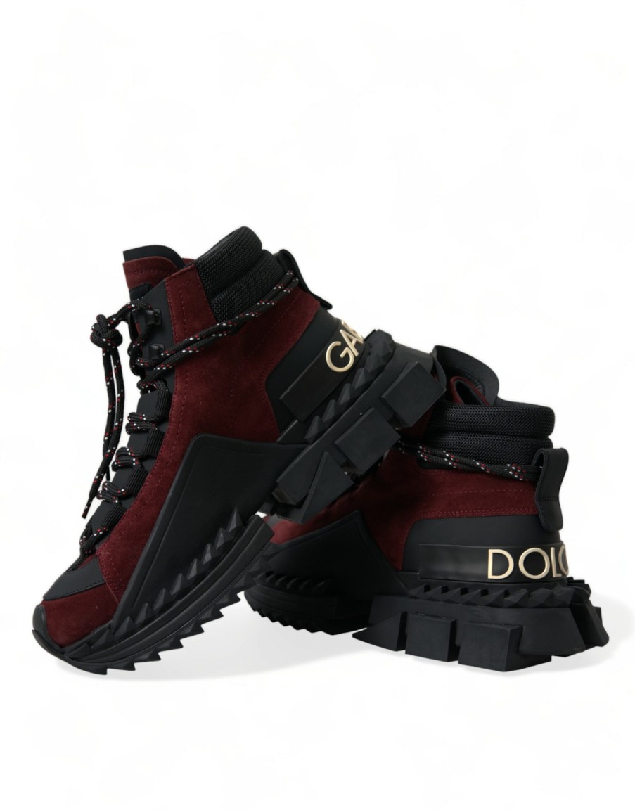 Men Dolce & Gabbana Men'S Sneakers | Dolce & Gabbana Burgundy Super King High Top Men Sneakers Shoes