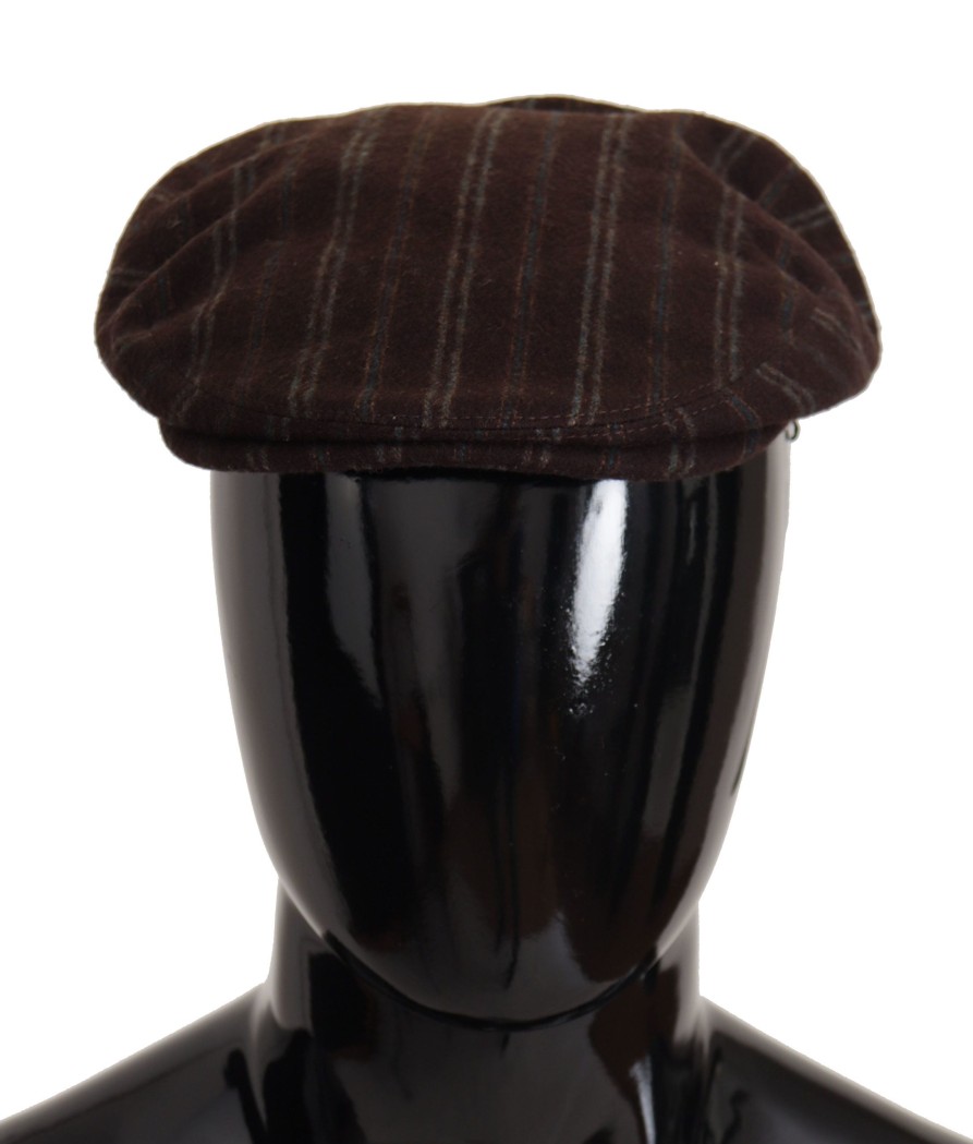 Men Dolce & Gabbana Men'S Hats & Caps | Dolce & Gabbana Brown Stripes Newsboy Men Capello Wool Hat