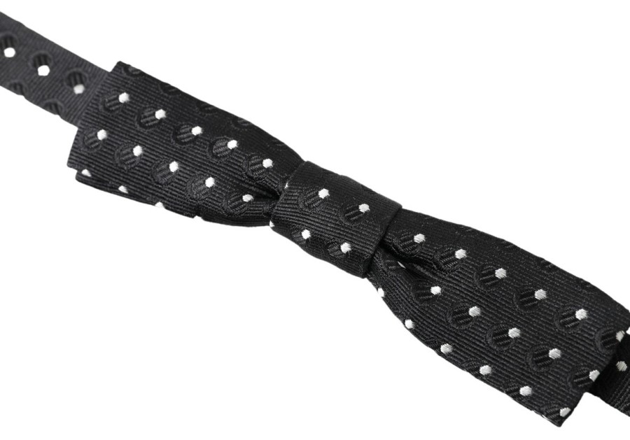 Men Dolce & Gabbana Men'S Ties & Bowties | Dolce & Gabbana Black Polka Dot Silk Adjustable Men Neck Papillon Bow