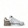 Women Dolce & Gabbana Women'S Sneakers | Dolce & Gabbana White Gold Lace Up Womens Low Top Sneakers