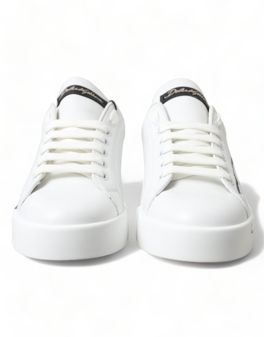 Women Dolce & Gabbana Women'S Sneakers | Dolce & Gabbana White Gold Lace Up Womens Low Top Sneakers