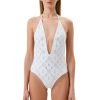 Women Philipp Plein Women'S Swimwear | Philipp Plein Dazzling Rhinestone White Swimsuit