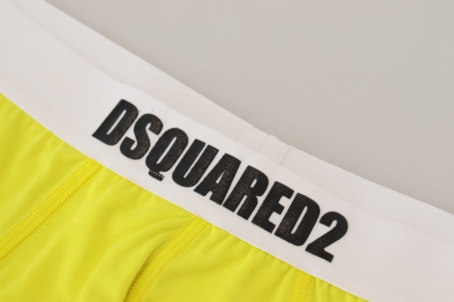 Men Dsquared² Men'S Underwear | Dsquared Yellow White Logo Modal Stretch Men Brief Underwear