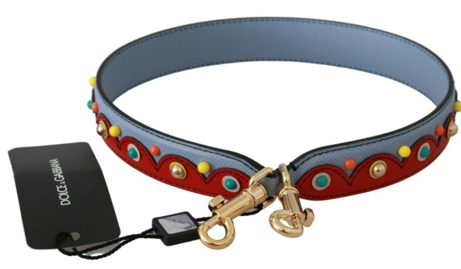 Men Dolce & Gabbana Men'S Other Accessories | Dolce & Gabbana Blue And Red Shoulder Strap Leather Blue Handbag Acces