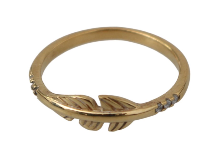 Women Nialaya Women'S Rings | Nialaya Gold Feather Clear Cz 925 Silver Women