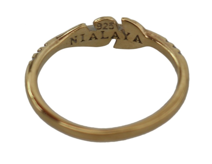 Women Nialaya Women'S Rings | Nialaya Gold Feather Clear Cz 925 Silver Women