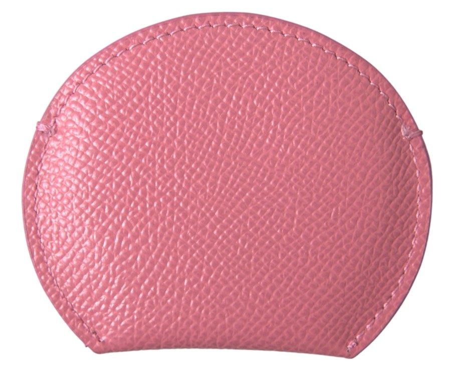 Women Dolce & Gabbana Women'S Others Accessories | Dolce & Gabbana Pink Calfskin Leather Round Logo Print Hand Mirror Hol