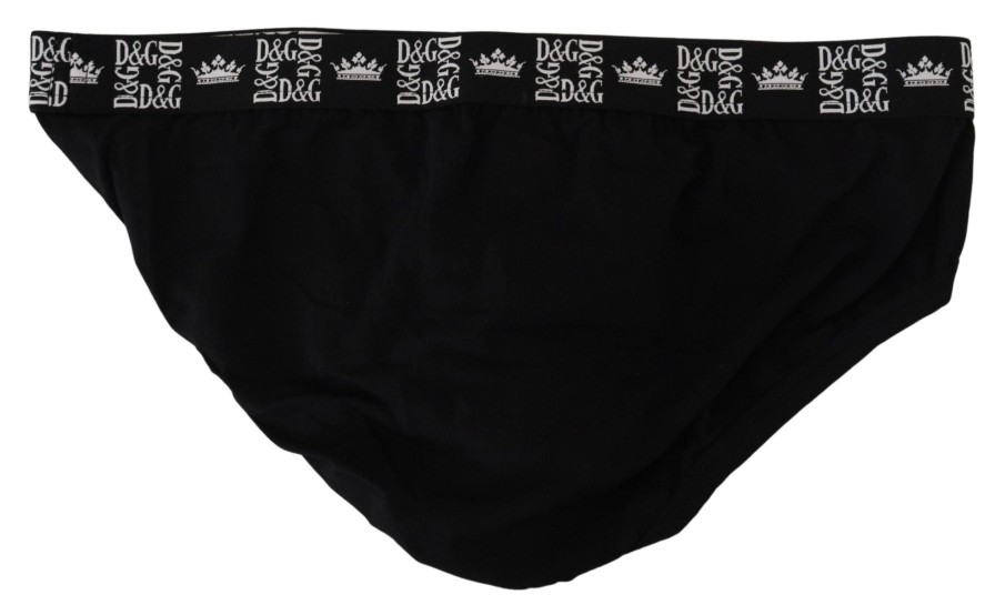 Men Dolce & Gabbana Men'S Underwear | Dolce & Gabbana Black Cotton Stretch Midi Brief Underwear