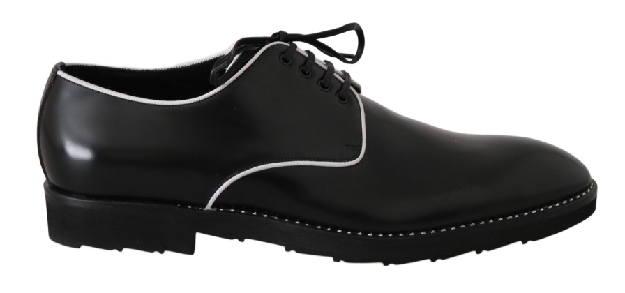 Men Dolce & Gabbana Men'S Formal | Dolce & Gabbana Black Leather White Line Dress Derby Shoes