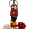 Women Dolce & Gabbana Women'S Keychains | Dolce & Gabbana Red White Raffia Leather Clasp Finder Keyring Keychain